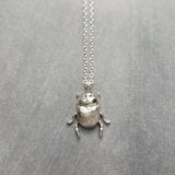 Little Gold Beetle Necklace, small beetle pendant, thin delicate 18in chain, rose June bug, 14K gold fill chain opt, 3D insect bug charm jewelry, gold bug necklace