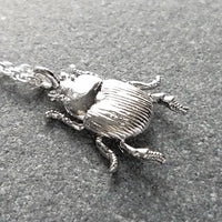 Little Silver Bug Necklace, small beetle pendant thin delicate 18in chain, rose June bug, sterling silver chain opt, 3D insect charm jewelry