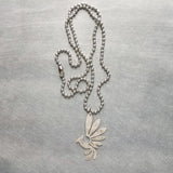 Silver Phoenix Necklace, stainless steel ball chain, antique silver bird pendant, mythical creature, large lightweight rising bird charm