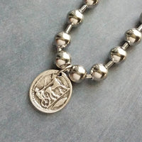 Large Ball Chain Bracelet, 8mm big silver ball bracelet, large bead punk chain, stainless steel thick chunky bracelet, rabbit horse charm
