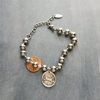 Large Ball Chain Bracelet, 8mm big silver ball bracelet, large bead punk chain, stainless steel thick chunky bracelet, rabbit horse charm