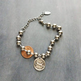 Large Ball Chain Bracelet, 8mm big silver ball bracelet, large bead punk chain, stainless steel thick chunky bracelet, rabbit horse charm