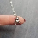 Little Silver Bug Necklace, small beetle pendant thin delicate 18in chain, rose June bug, sterling silver chain opt, 3D insect charm jewelry