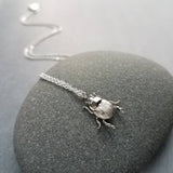 Little Gold Beetle Necklace, small beetle pendant, thin delicate 18in chain, rose June bug, 14K gold fill chain opt, 3D insect bug charm jewelry, gold bug necklace