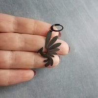 Black Phoenix Bird Earrings, matte black finish earring, rustic black bird earrings, mythical creature, large lightweight birds, rising bird