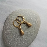 Antique Brass Huggie Hoop Earrings, small lever back tear drop earrings, simple teardrop earring, little bronze earring, rustic dangle