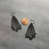 Matte Black Dangle Earrings, black cluster ball pod, organic drop, all black earring, matt black hooks, lightweight floral bunch, allium