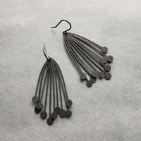 Matte Black Dangle Earrings, black cluster ball pod, organic drop, all black earring, matt black hooks, lightweight floral bunch, allium