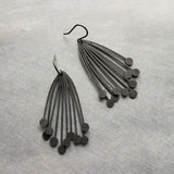 Matte Black Dangle Earrings, black cluster ball pod, organic drop, all black earring, matt black hooks, lightweight floral bunch, allium