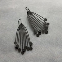 Matte Black Dangle Earrings, black cluster ball pod, organic drop, all black earring, matt black hooks, lightweight floral bunch, allium