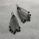 Matte Black Dangle Earrings, black cluster ball pod, organic drop, all black earring, matt black hooks, lightweight floral bunch, allium