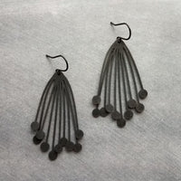 Matte Black Dangle Earrings, black cluster ball pod, organic drop, all black earring, matt black hooks, lightweight floral bunch, allium