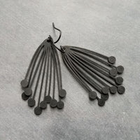 Matte Black Dangle Earrings, black cluster ball pod, organic drop, all black earring, matt black hooks, lightweight floral bunch, allium