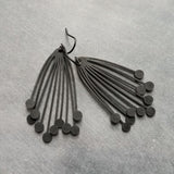 Matte Black Dangle Earrings, black cluster ball pod, organic drop, all black earring, matt black hooks, lightweight floral bunch, allium