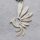 Silver Phoenix Necklace, stainless steel ball chain, antique silver bird pendant, mythical creature, large lightweight rising bird charm