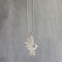 Silver Phoenix Necklace, stainless steel ball chain, antique silver bird pendant, mythical creature, large lightweight rising bird charm