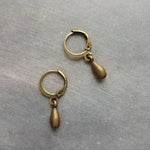 Antique Brass Huggie Hoop Earrings, small lever back tear drop earrings, simple teardrop earring, little bronze earring, rustic dangle