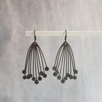 Matte Black Dangle Earrings, black cluster ball pod, organic drop, all black earring, matt black hooks, lightweight floral bunch, allium