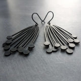 Matte Black Dangle Earrings, black cluster ball pod, organic drop, all black earring, matt black hooks, lightweight floral bunch, allium