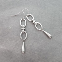 Long Oval Drop Earrings, stainless steel earring, hypoallergenic jewelry, chunky silver earring, 2 inch drop earring, silver dangle teardrop