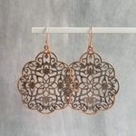 Antique Copper Medallion Earrings, Moroccan earring, copper earring, copper filigree, copper floral light rustic, large copper dangle 3 inch