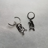 Black French Bulldog Earrings, black dog earrings, Frenchie dog outline, cut out earring, lever back hoop, small black hoops, Boston Terrier breeder