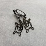 Black French Bulldog Earrings, black dog earrings, Frenchie dog outline, cut out earring, lever back hoop, small black hoops, Boston Terrier breeder