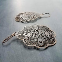 Antique Copper Medallion Earrings, Moroccan earring, copper earring, copper filigree, copper floral light rustic, large copper dangle 3 inch