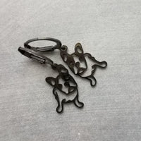 Black French Bulldog Earrings, black dog earrings, Frenchie dog outline, cut out earring, lever back hoop, small black hoops, Boston Terrier breeder