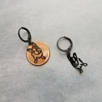Black French Bulldog Earrings, black dog earrings, Frenchie dog outline, cut out earring, lever back hoop, small black hoops, Boston Terrier breeder