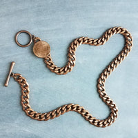 Antique Copper Chunky Chain Necklace, Miami chain, front clasp, OT toggle clasp, aged copper curb chain, heavy copper chain, thick copper chain
