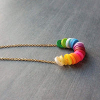 Multicolor Disk Necklace, colorful necklace, delicate thin gold chain, small round disc, cheerful necklace, pantone shade rainbow color clay