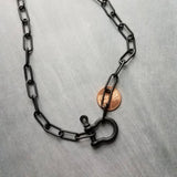 Matte Black Chunky Necklace, matt black chain, thick front clasp necklace, large oval paperclip chain, screw shackle big horseshoe clasp