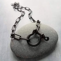 Matte Black Chunky Necklace, matt black chain, thick front clasp necklace, large oval paperclip chain, screw shackle big horseshoe clasp