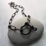 Matte Black Chunky Necklace, matt black chain, thick front clasp necklace, large oval paperclip chain, screw shackle big horseshoe clasp