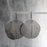Large Gunmetal Earrings, big lightweight leaf earrings, coral earring, filigree earring, sea fan earring, organic shape, see through dangles