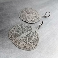 Large Gunmetal Earrings, big lightweight leaf earrings, coral earring, filigree earring, sea fan earring, organic shape, see through dangles