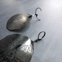 Large Gunmetal Earrings, big lightweight leaf earrings, coral earring, filigree earring, sea fan earring, organic shape, see through dangles