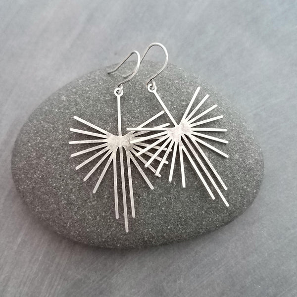 Silver Phoenix Earrings, rustic silver pewter style, antique silver spike dangles, mythical creature, lightweight birds earrings spiky bird