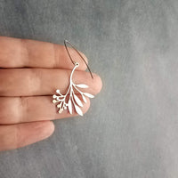 Silver Branch Earrings, stainless steel floral earring, silver plant earring, tree leaf earring, hypoallergenic jewelry, silver stick dangle