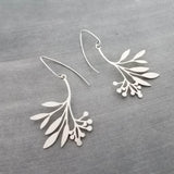Silver Branch Earrings, stainless steel floral earring, silver plant earring, tree leaf earring, hypoallergenic jewelry, silver stick dangle