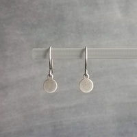 Little Silver Disk Earrings, tiny silver tags, silver pewter style, antique silver dangles, small silver dangle, lightweight rustic oxidized