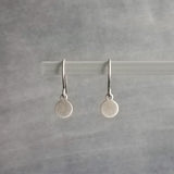 Little Silver Disk Earrings, tiny silver tags, silver pewter style, antique silver dangles, small silver dangle, lightweight rustic oxidized
