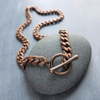 Antique Copper Chunky Chain Necklace, Miami chain, front clasp, OT toggle clasp, aged copper curb chain, heavy copper chain, thick copper chain
