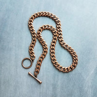 Antique Copper Chunky Chain Necklace, Miami chain, front clasp, OT toggle clasp, aged copper curb chain, heavy copper chain, thick copper chain