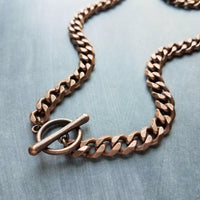 Antique Copper Chunky Chain Necklace, Miami chain, front clasp, OT toggle clasp, aged copper curb chain, heavy copper chain, thick copper chain
