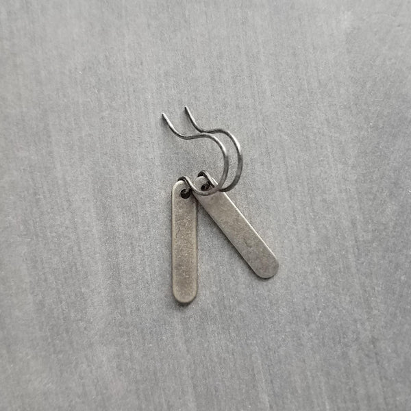 Small Silver Dangle Earrings, dark silver oval earrings, tag dangle, antique silver tag, rustic pewter finish, oval tag, flat little dangle