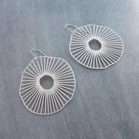 Spindly Round Earrings, hypoallergenic jewelry, silver earrings, lightweight earrings, cut out big earrings, mushroom earrings, radial lines
