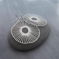 Spindly Round Earrings, hypoallergenic jewelry, silver earrings, lightweight earrings, cut out big earrings, mushroom earrings, radial lines