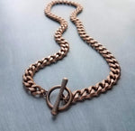 Antique Copper Chunky Chain Necklace, Miami chain, front clasp, OT toggle clasp, aged copper curb chain, heavy copper chain, thick copper chain